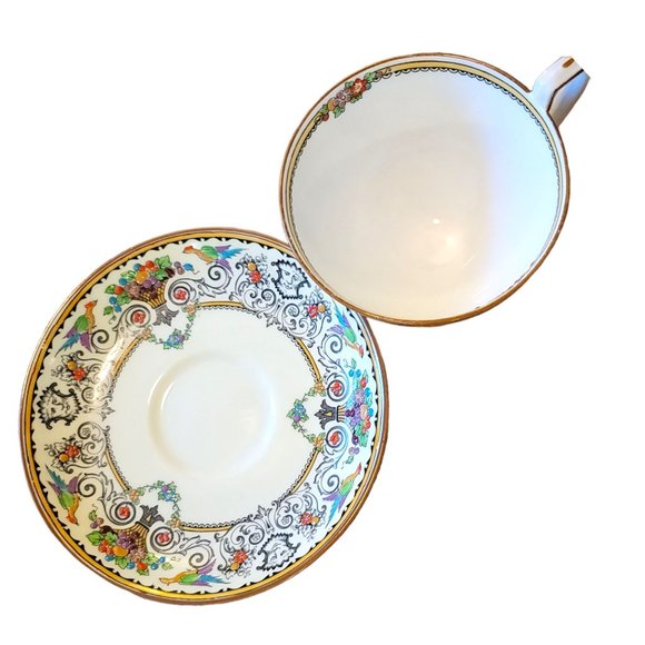 Crown Staffordshire Rennaissance Floral Tea Cup and Saucer England China CT318 - Picture 8 of 12